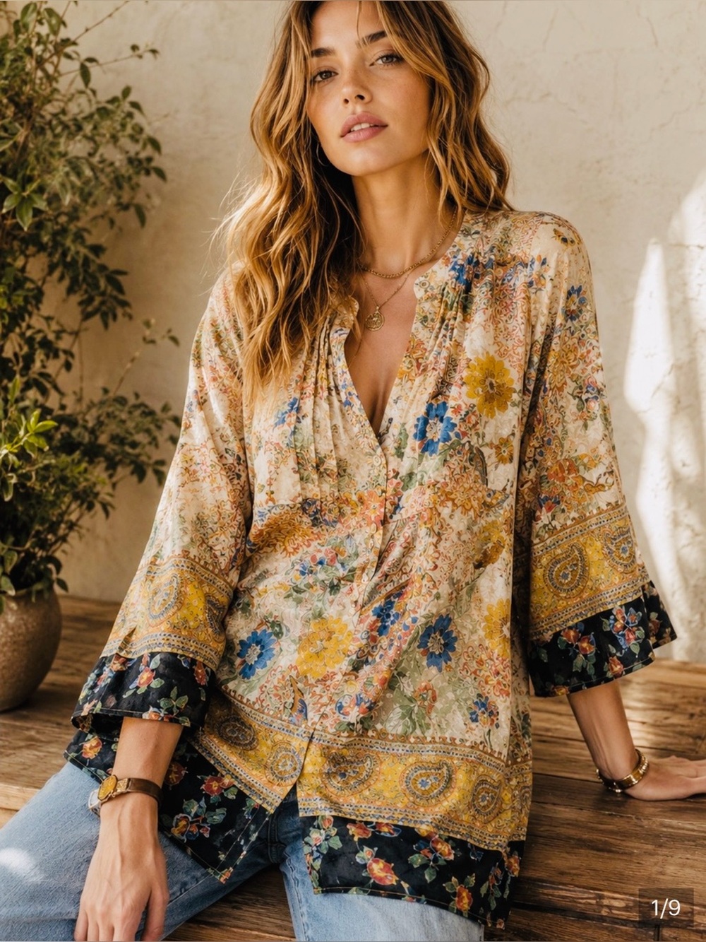 fig and flower 🌼 anthropologie Cream Floral Button-Down Tunic - Picture 1 of 8
